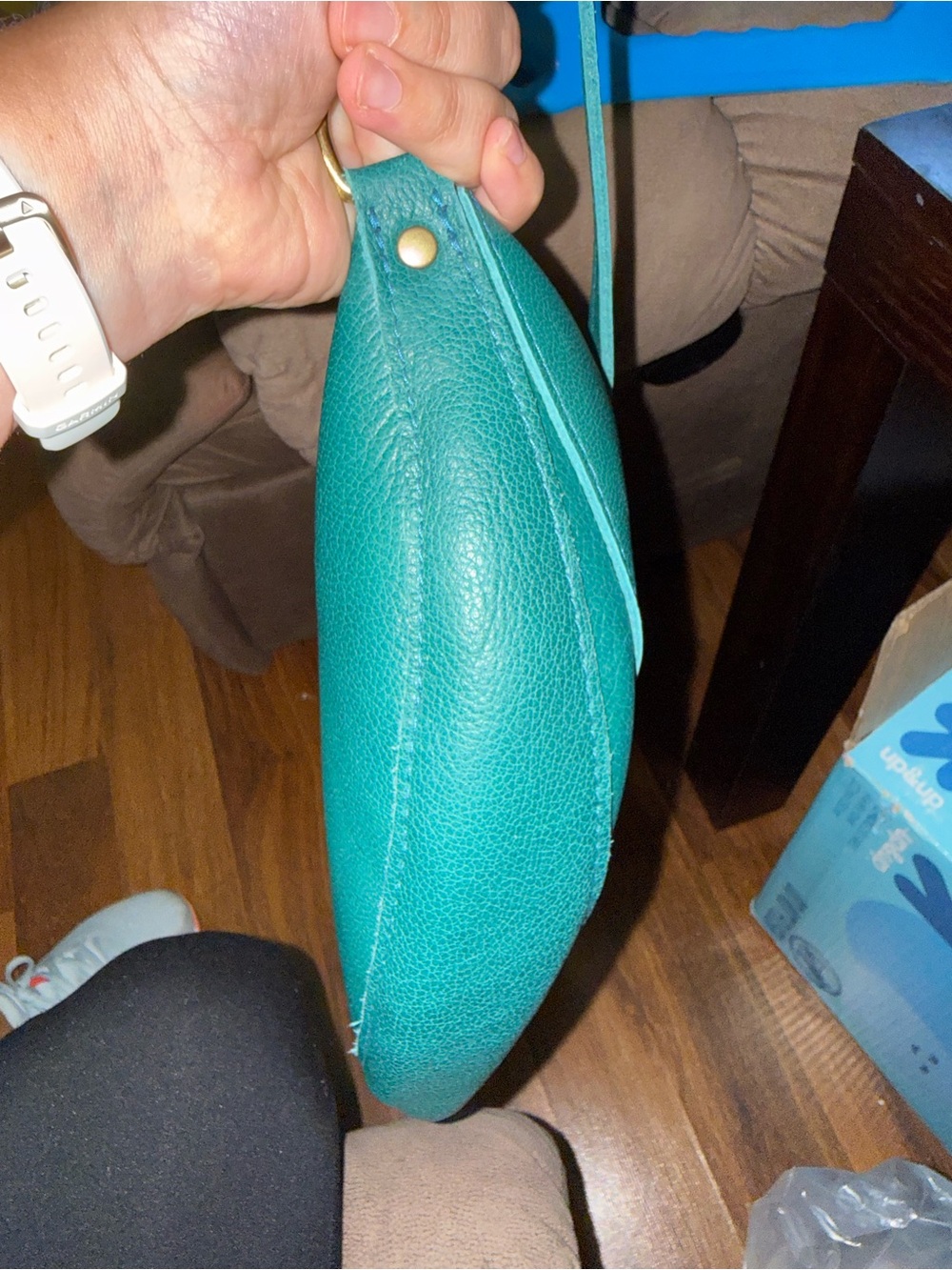 Green/Teal Portland leather Company large Koala sling bag - Picture 3 of 4